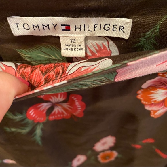 DONATED Tommy Hilfiger Brown Pink Floral Midi Skirt Cotton - Picture 2 of 5